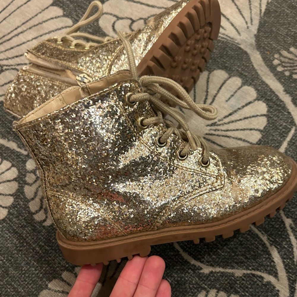 Gap Toddler Girls Gold Glitter Combat Boots EUC